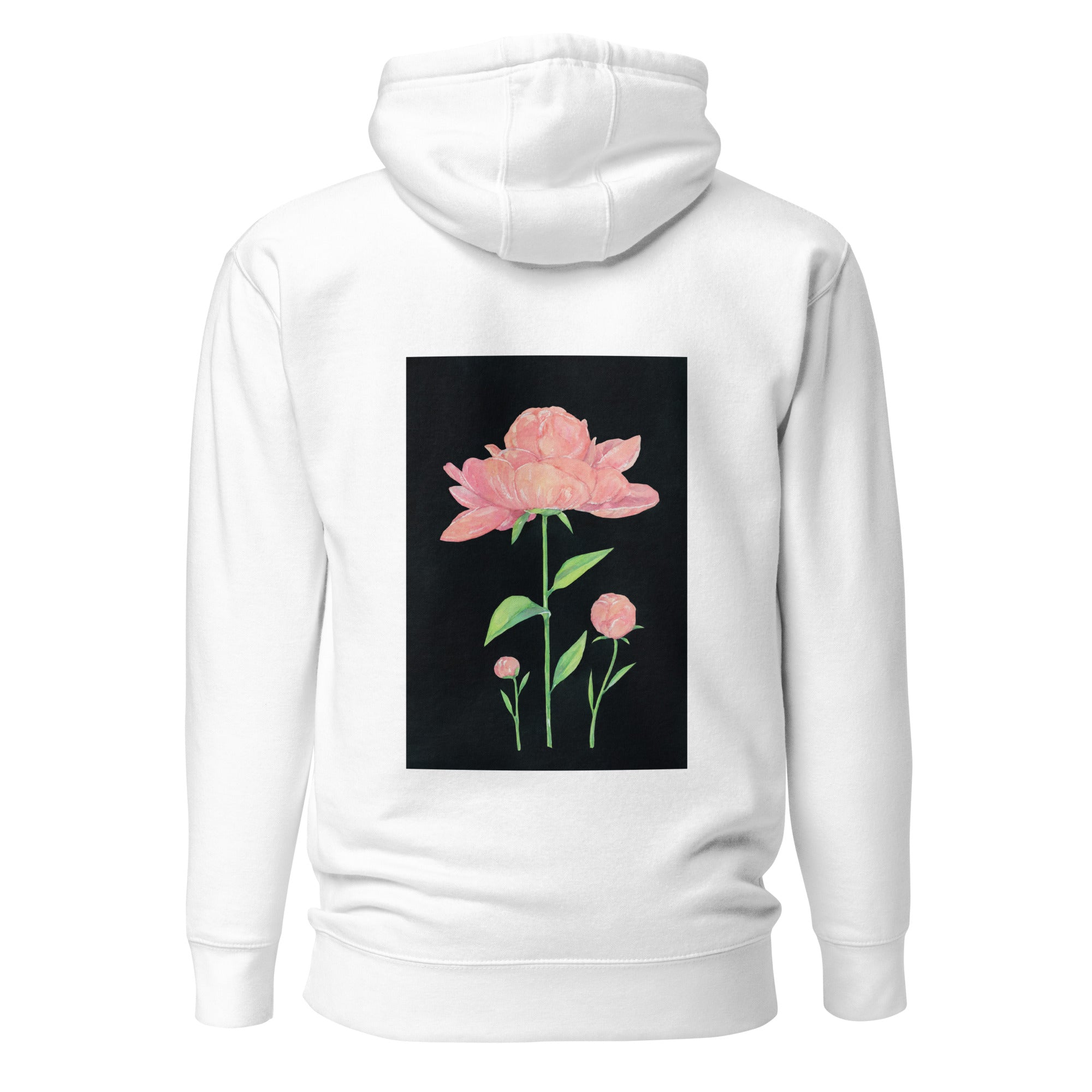 Pink peonies. Man