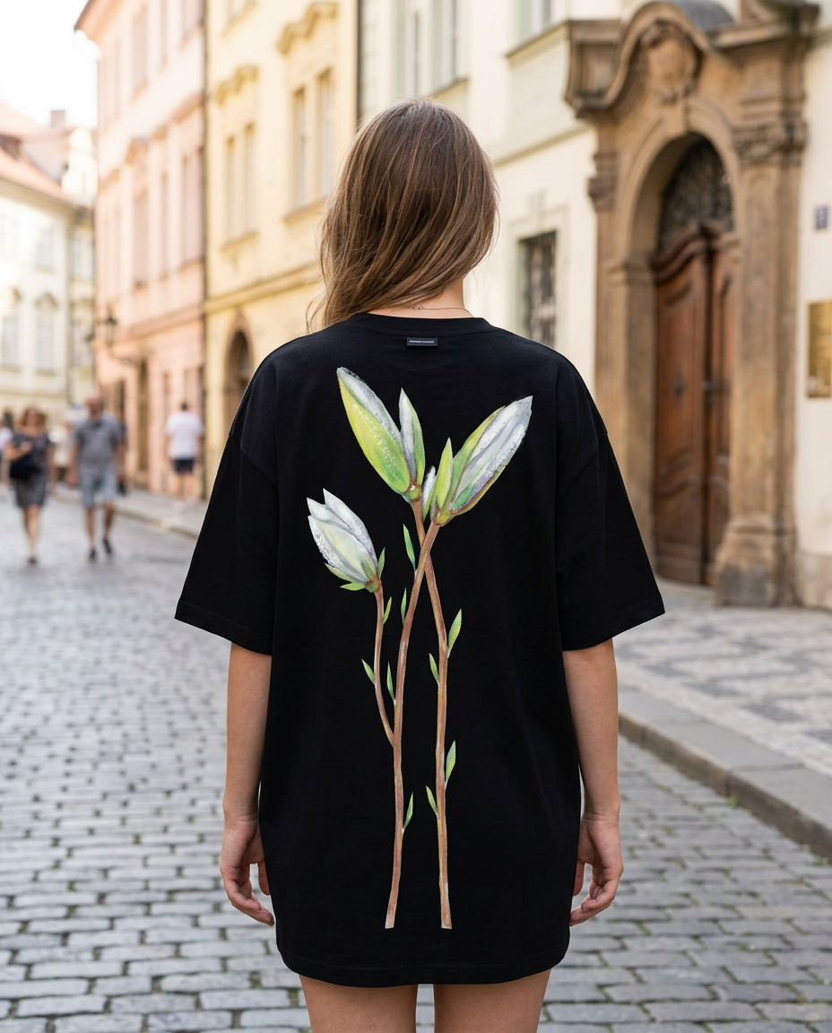 White Magnolia Tee street back print | CITY IN PRAGUE
