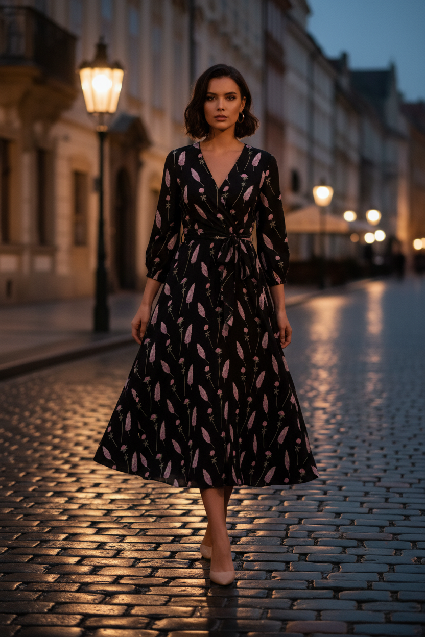 Black Botanical Dress – Prague Dusk