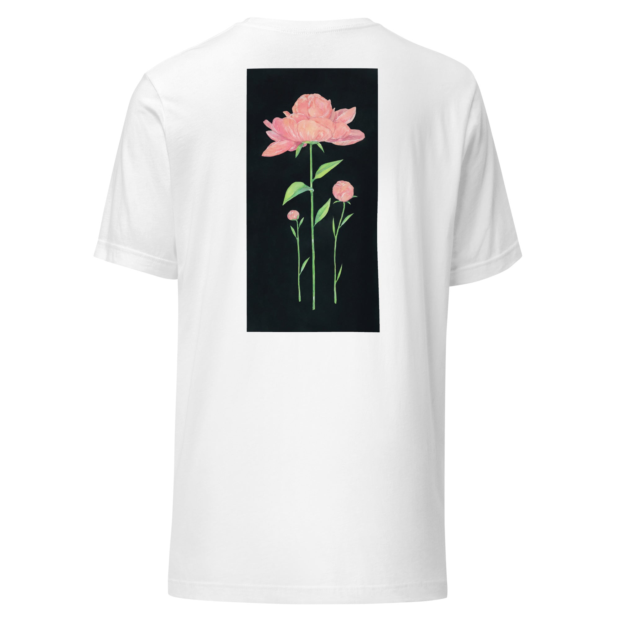 Pink peonies. Man